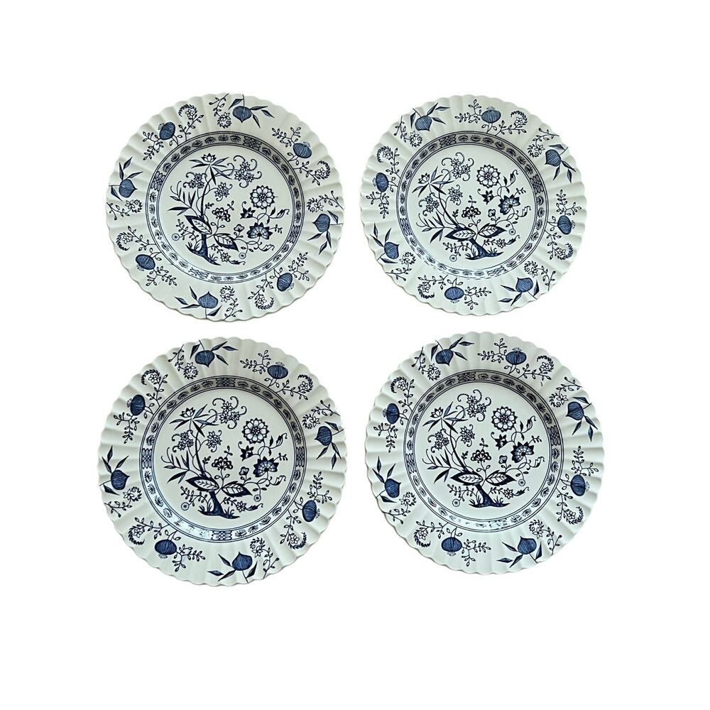 (4) Vintage J&G Meakin Blue Nordic Dinner Plate Set England Blue Onion Floral